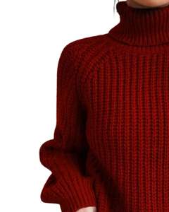 Manufacturer Customized Women <b>Red</b> Turtleneck Knitted Sweater Winter Warm Ribbed Long Sleeve Casual Loose Fit Pullover Fashion - Product Image 3