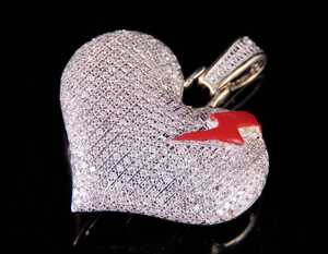 Pendentif en forme de cœur brisé en moissanite glacée de 25 carats VVS1, bijoux de luxe hip-hop rouge éclair, or, mignon, chrétien, argent sterling - Product Image 6