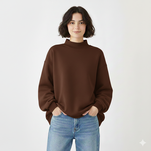 Women Winter Long Printed Oversized Mockneck Sweatshirt Casual Relaxed Pullover Streetwear Fashion <b>Top</b> Cozy Everyday Style - Product Image 1