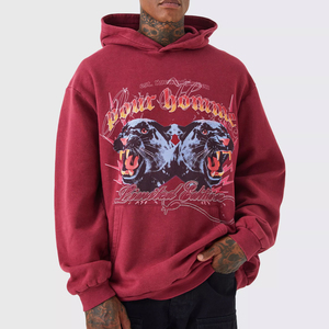 Nouveau design – Sweats à capuche zippés pour hommes en coton mélangé délavé à l'acide, en molleton bouclette français, avec patchs brodés et effet vieilli, en polaire gaufrée - Product Image 1