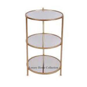 Table d'appoint en métal à trois niveaux avec placements de forme ronde en verre cadre de couleur or meubles de salon au prix le plus bas d'Inde - Product Image 1