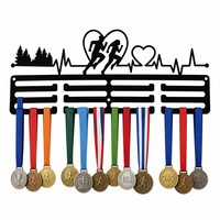 Support mural pour médailles de course, présentoir de médailles en métal découpé au laser avec motif cœur et EKG, cadeau pour les coureurs