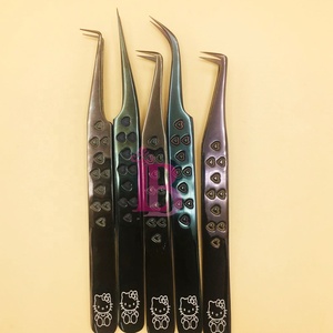 Nouvelles pinces à cils noires pour extensions de cils, pinces à cils en vison en forme de cœur, offre de logo personnalisé, pinces en acier inoxydable Hello Kitty - Product Image 3