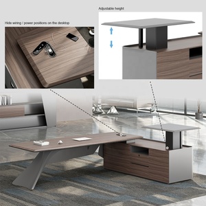 Escritorio Ejecutivo de PVC Laminado |   Borde de Acero Espejo 8K |   Soporte Ajustable para Monitor con Gabinete de Almacenamiento Lateral a Juego Disponible - Product Image 3
