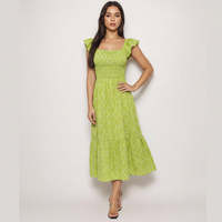 Robe midi évasée respirante à col carré et manches courtes, motif floral tissé, ourlet à volants, taille naturelle, style vintage, en maille, pour l'automne