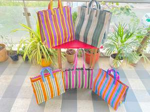 Bolsas de Compra Reutilizables Ecológicas Tejidas a Mano con Rayas de Nailon Reciclado PP Hechas en India al por Mayor - Product Image 3