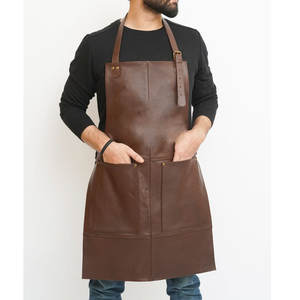 Meilleure vente Tablier à bavette en cuir véritable unisexe Logo personnalisé imprimé en gros Conception de Offre Spéciale pour le nettoyage - Product Image 3