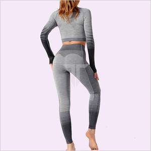Ensemble de gymnastique d'entraînement 2 pièces pour femmes de haute qualité à manches longues soutien-gorge de sport de Yoga taille haute forme en V respirant XL Legging taille haute - Product Image 2