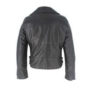 เสื้อแจ็คเก็ตผู้หญิงแฟชั่นปี 2022 สีดำ สไตล์สปริง/ออทั่ม ซิปหน้า เท่ห์ๆ สไตล์ไบค์เกอร์ หนังวีแกน - Product Image 4