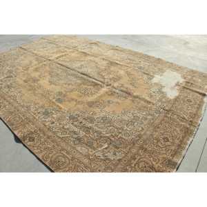Vintage Rug, 8.7x12.8 ft Turkish Rug, <b>Brown</b> Blue Ikat <b>Wool</b> Rug - Product Image 4