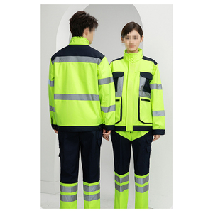 Ensemble veste et pantalon réfléchissant jaune fluorescent revêtement PU rembourré en coton coupe-vent thermique pour vêtements de travail de construction - Product Image 2
