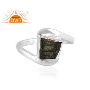 Handmade Design 925 Fine Sterling Silver Natural Raw <b>Moldavite</b> Gemstone Bypass <b>Ring</b> Jewelry Manufacturer - Product Image 2