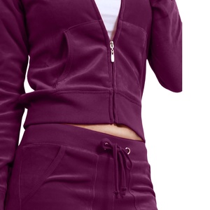 Custom Logo Sweat Suits Crop Top <b>Velour</b> <b>Tracksuit</b> Velvet Zipper Plus Size Piece 2 <b>Women</b> Set Track Suits - Product Image 4