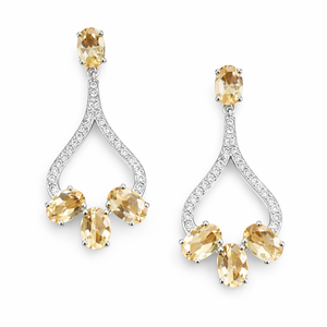 Pendientes de Plata de Ley de Calidad Premium con Baño de Rodio, Diseño Étnico con Engaste de Garra, Citrino Único y Circonita Cúbica, Joyería de Topacio Amarillo para Boda - Product Image 1