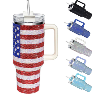 Gobelet isotherme réutilisable en acier inoxydable avec diamants incrustés, sans BPA, 40 oz, pour la 25e anniversaire des États-Unis, vente en gros - Product Image 1
