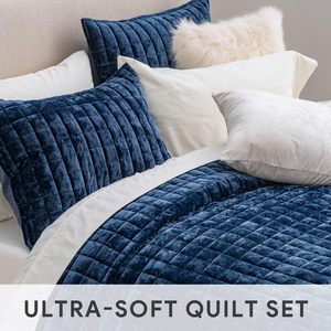 Ensemble de couette en velours de luxe <span class=keywords><strong>bleu</strong></span> <span class=keywords><strong>marine</strong></span> King Size, ensemble de couette en velours, couvre-lit surdimensionné ensemble de literie matelassé - Product Image 3