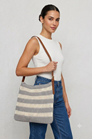 Bolso de hombro tejido para mujer con correa de cuero, bolso tote de punto elegante e informal, bolso de ganchillo a la moda