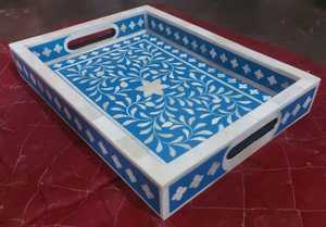 Plateau incrusté en os et résine Plateau de service unique fait main pour café, collations, décoration de maison et de bureau - Product Image 5