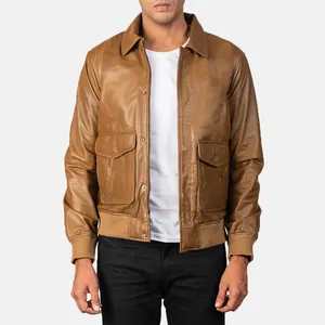 Custom Men's Latest Fashion Genuine Lambskin Plus Size Leather Bomber Jacket