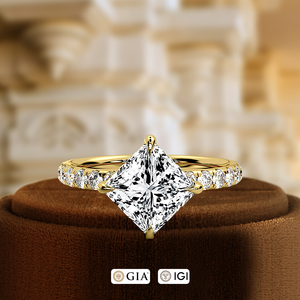 Bague de fiançailles sertie de diamants de laboratoire taille princesse 1CT, or jaune 14 carats, bague de mariage, certifiée IGI, cadeau d'anniversaire pour femme - Product Image 4