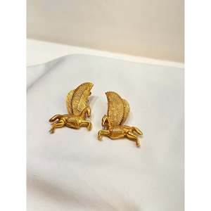 925 Sterling <b>Silver</b> Pegasus <b>Stud</b> & Drop Earrings Polished Gold with Pearl & Diamond for Wedding Party or Gift - Product Image 2
