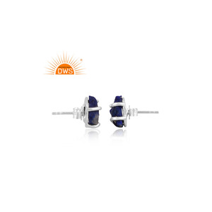 Pendiente de tuerca de piedras preciosas de lapislázuli en bruto Natural de plata de ley fina superventas, joyería personalizada para mujer, regalo para ella - Product Image 3