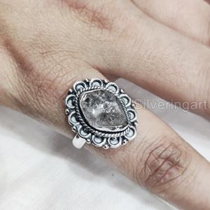 Bijoux en pierre brute bague pour femme diamant Herkimer brut naturel pierre précieuse pierre de naissance bague bohème fête bague en argent Sterling 925 - Product Image 4