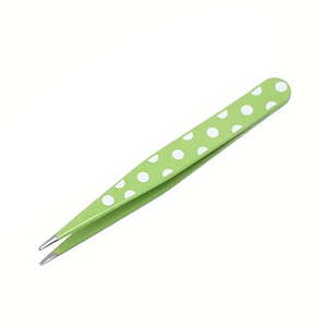 Pinzas de cejas de acero inoxidable de precisión con puntos verdes para el cuidado de la belleza - Product Image 3