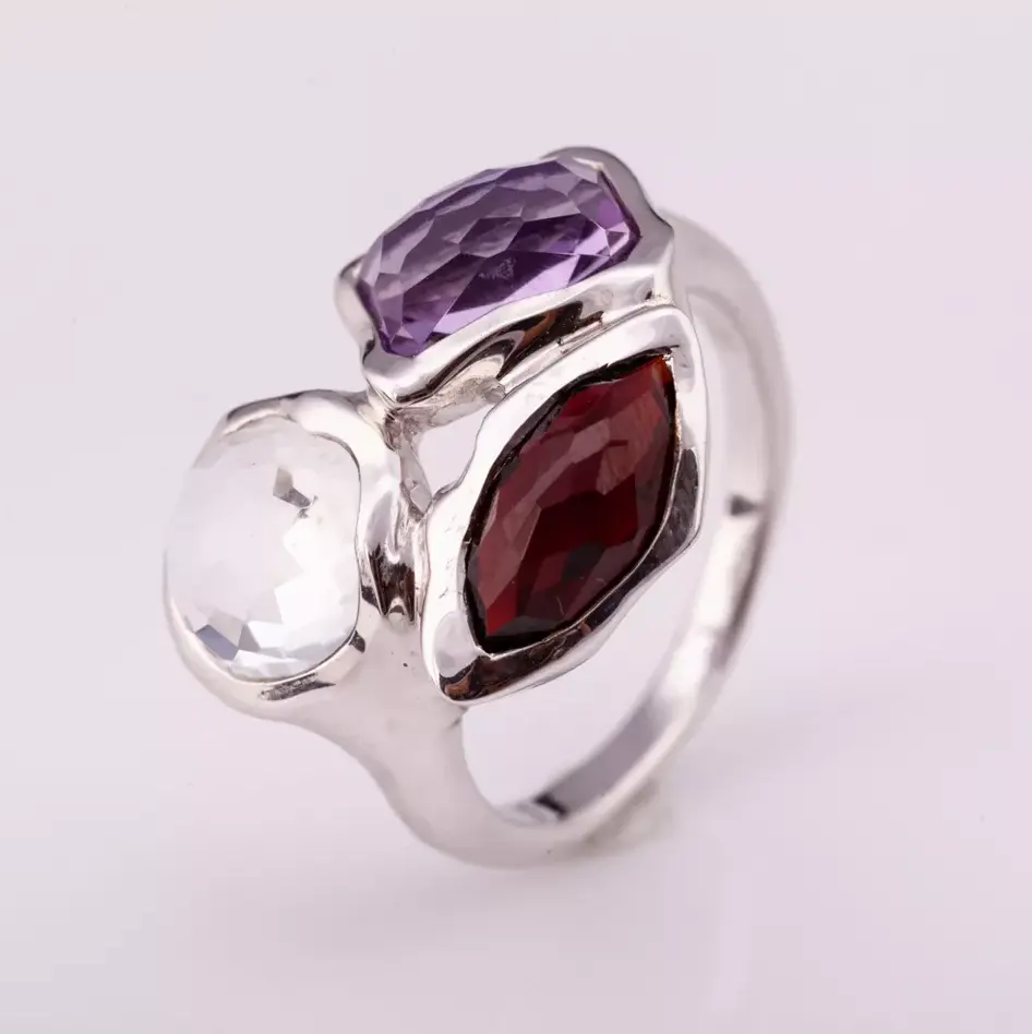 Amethyst Napkin Ring Silver 925 ring natural garnet clear quartz and dark amethyst factory price from Thailand Manufacturer