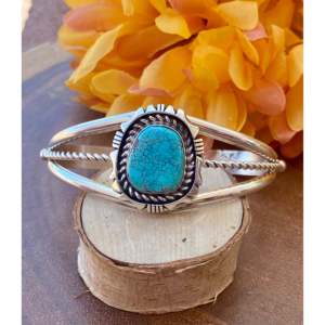 Eddie Secatero Hubei Turquoise & Sterling <b>Silver</b> Cultural Collectible <b>Cuff</b> <b>Bracelet</b> - Product Image 1