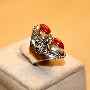 Bague unisexe en argent sterling de haute qualité avec pierre précieuse corail rouge de laboratoire, style bohème tibétain bouddhiste, pour mariage et anniversaire - Product Image 3