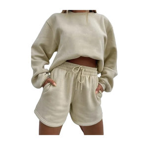 Survêtements d'usine Logo personnalisé blanc survêtement sweat-shirt ensemble 2 pièces femmes shorts ensemble 2025 OEM Service - Product Image 3