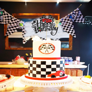 ที่น่าตื่นเต้นสำหรับรถแข่งวันเกิดของตกแต่งหน้าเค้กกากเพชรดีไซน์รถแข่งพร้อมถ้วยรางวัลและธงลายตารางหมากรุกที่สมบูรณ์แบบสำหรับการตกแต่งงานปาร์ตี้ - Product Image 4