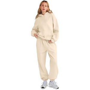 Sports d'hiver à la mode femmes survêtement deux pièces ensemble à capuche et pantalon de jogging 100% coton Fitness tenue OEM personnalisé fabricant - Product Image 2