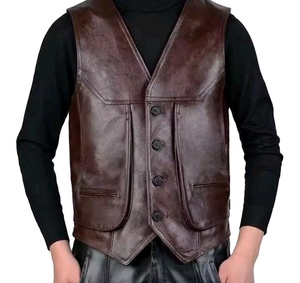 Gilet en cuir pour motocycliste, style traditionnel classique, col montant, vêtements pour hommes, nouvelle mode automne hiver - Product Image 1