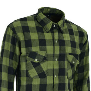 Chemise en flanelle à carreaux noir et vert néon pour moto, avec poches intérieures pour protections CE, grande taille, ignifuge et respirante - Product Image 6