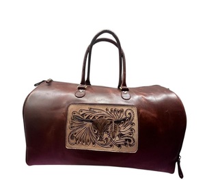 Sac de voyage en cuir de style vintage, sac de sport avec panneau décoratif, grand espace de rangement pour cabine, sac de voyage pour une nuit, unisexe - Product Image 3