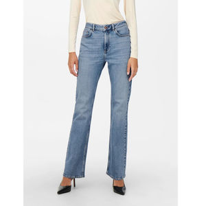 Jeans de mezclilla casuales de cintura media, rectos, de largo completo, color azul, con bolsillos, para mujer, servicio OEM, 2026 - Product Image 1