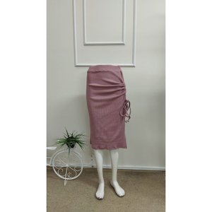 Jane's Women's <b>Elastic</b> Waist Side Ruched Lace Detail Midi Ribbed Knit <b>Skirt</b> - Comfortable & Stylish Everyday Wear - Product Image 4