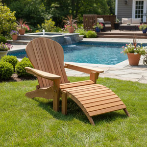 Chaise longue lunaire pliable en bois massif, écologique, avec repose-pieds, finition naturelle, pour parc, jardin, bord de piscine, patio, usage extérieur - Product Image 4