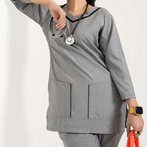 Traje de exfoliación de hospital con cuello en V de contraste sin arrugas/conjunto de uniformes estirables con nombre personalizado de alta calidad/uniformes de enfermería para mujeres - Product Image 5