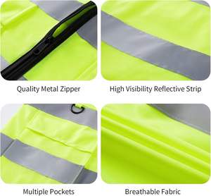 ODM/OEM Chaleco DE SEGURIDAD frontal con cremallera de alta visibilidad 100% Poliéster Ropa de trabajo a prueba de agua Chaqueta Transpirable Chaleco de construcción - Product Image 5