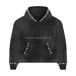 เสื้อมีฮู้ดซิปทรงปกติของผู้ชายเสื้อมีฮู้ดโอเวอร์ไซส์ประดับพลอยเทียมและนูน500gsm ใหญ่พิเศษ - Product Image 1