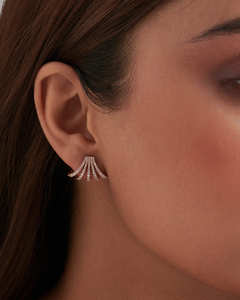 Último diseño 14K Oro sólido 0.70ct Corte brillante Graduado Cinco filas Pendientes de aro de diamantes Boda Fila adecuada Diamante - Product Image 2