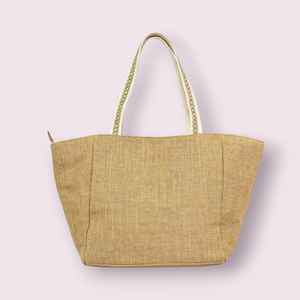 Light Brown And <b>White</b> Handcrafted Jute <b>Handbag</b> - Product Image 2