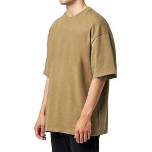 T-shirts col rond pour hommes surdimensionnés personnalisés en gros 100% coton tissu tricoté Streetwear uni épais et blanc à épaules tombantes - Product Image 2