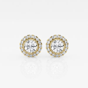 Boucles d'oreilles classiques en or massif Halo 14 carats avec boucles d'oreilles en diamant de coupe ronde pour fiançailles ou cadeau de fête de mariage - Product Image 4