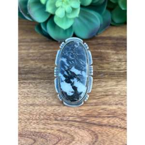 Gabby Spencer Zebra Jasper <b>Sterling</b> <b>Silver</b> <b>Adjustable</b> <b>Ring</b> Size 8 Rose Gold Plated - Product Image 1