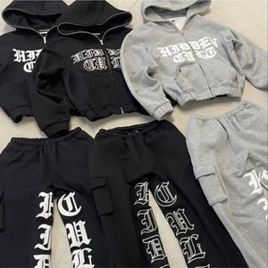 Alta calidad Vintage Heavyweight Zip-Up Hoodie Set con pantalones de chándal Custom Blank hoodies chándal - Product Image 5