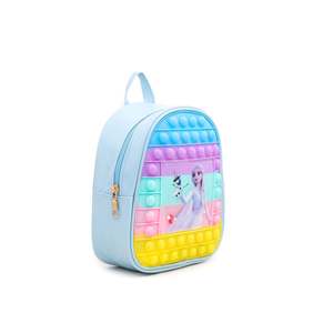Blue <b>Kids</b> <b>Backpack</b> P70826 Fashionable Anti-Theft Waterproof Oxford Material Geometric Candy Pattern Girls' Style Nylon Zipper - Product Image 2
